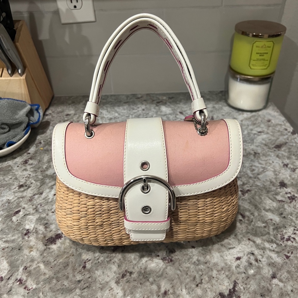 Pink and Tan Women's Handbag